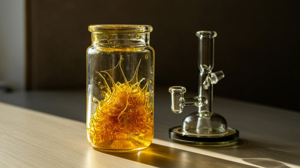 nine realms live rosin extract in a glass jar