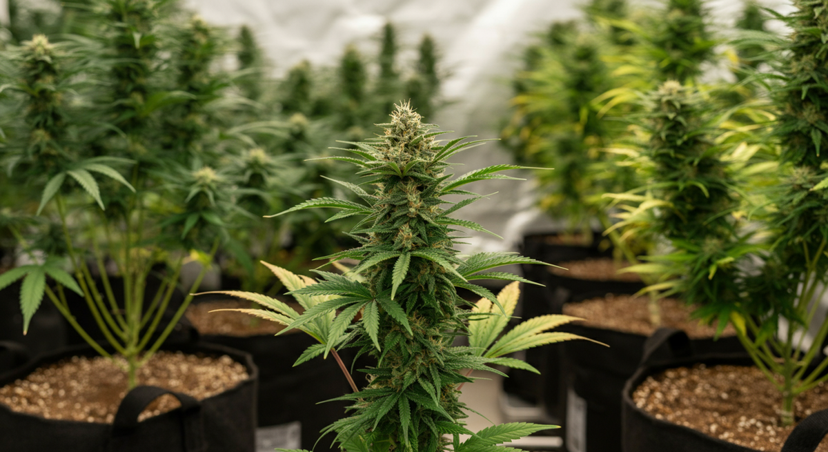 nine realms cannabis flower plant in a farm