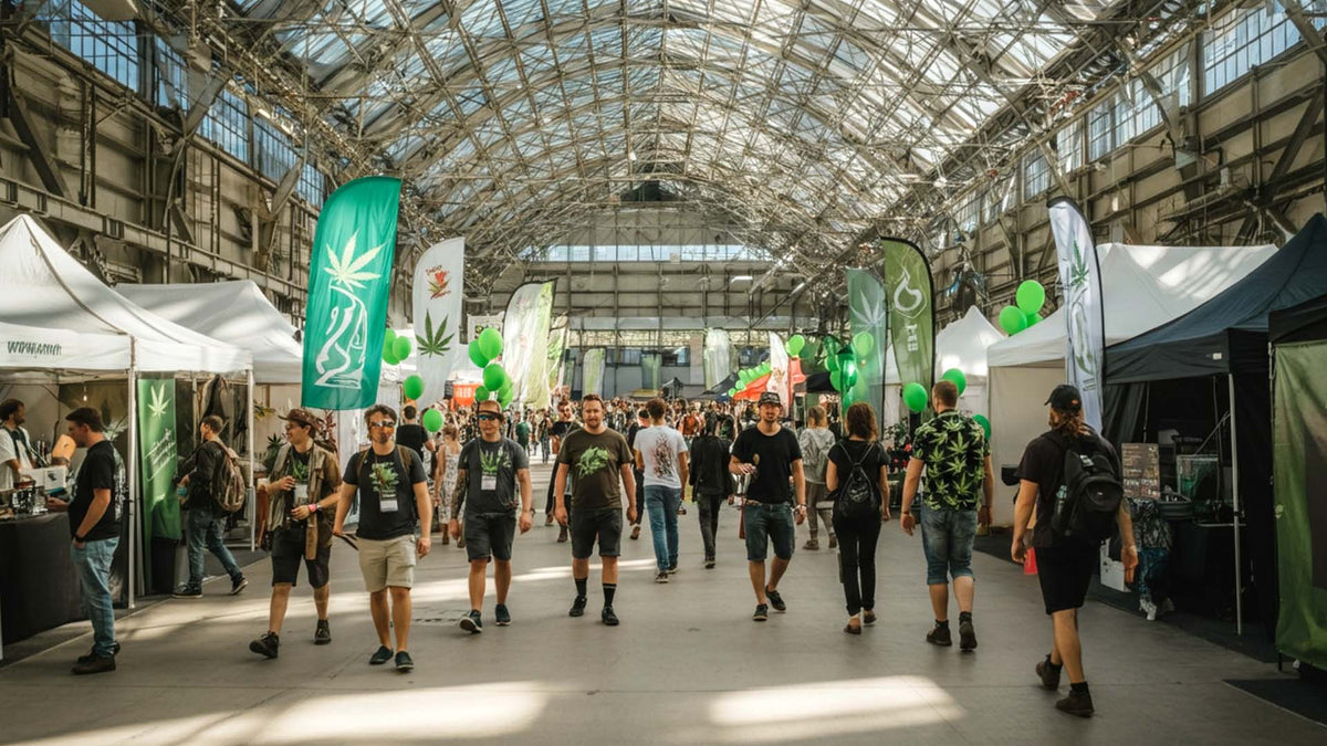 Nine Realms team walking around a cannabis festival