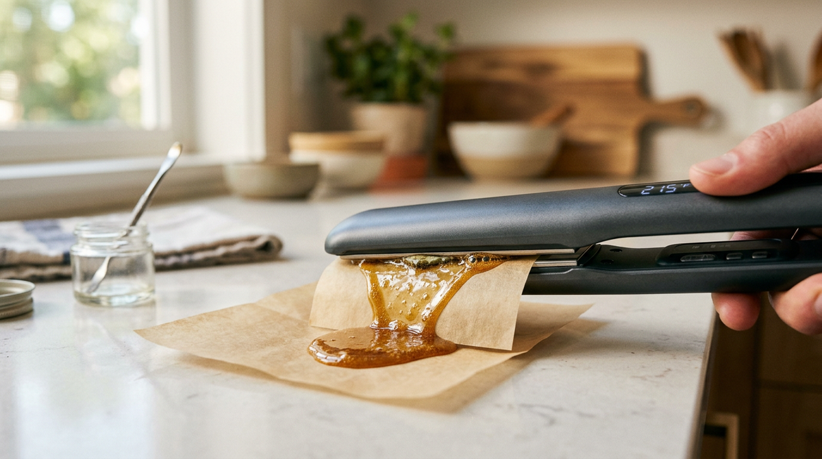 Creating Nine Realms weed wax at home with a hair straightener