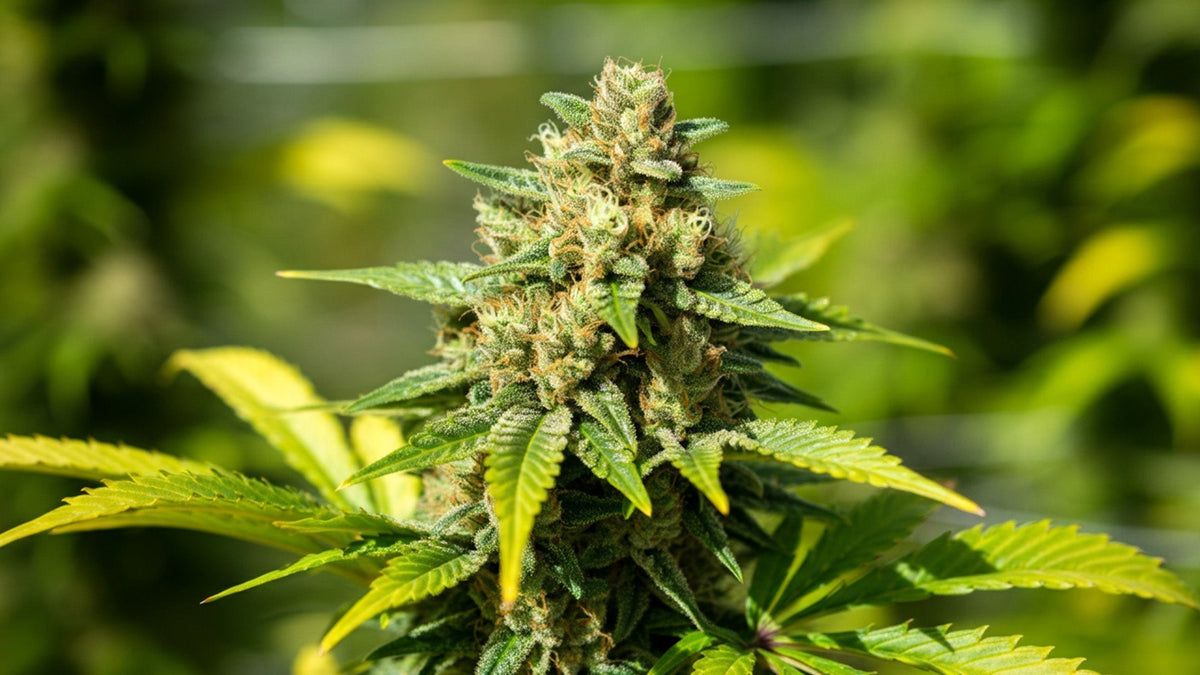 nine realms cannabis hybrid strain flower in the farm