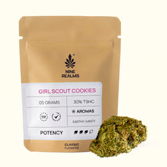 Nine Realms Girl Scout Cookies (GSC) T9HC flowers, 5g CLASSIC pouch with a GSC bud
