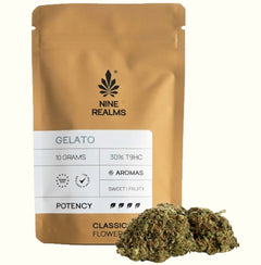 Nine Realms Gelato Cannabis Flower T9HC no background kaufen 10 grams